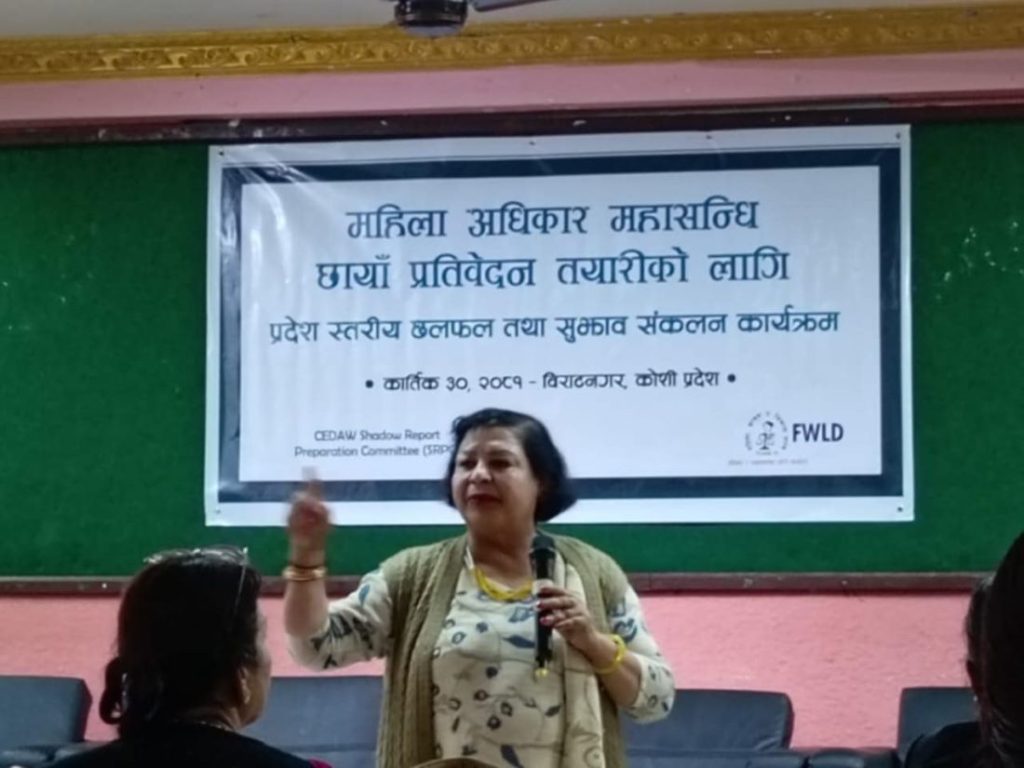 महिला अधिकार महासन्धि छायाँ प्रतिवेदन तयारीका लागि प्रदेश स्तरीय छलफल तथा सुझाव संकलन गरियो