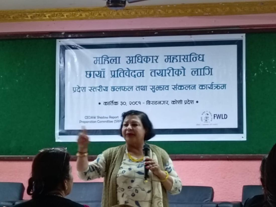 महिला अधिकार महासन्धि छायाँ प्रतिवेदन तयारीका लागि प्रदेश स्तरीय छलफल तथा सुझाव संकलन गरियो