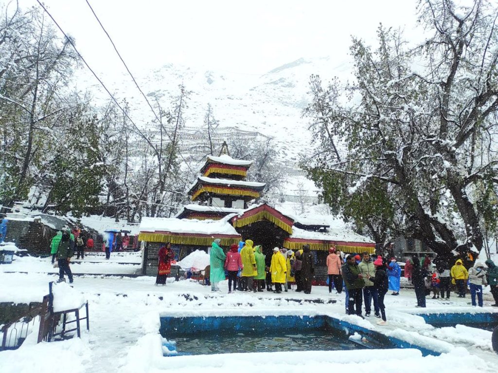 Beautiful scene of Muktinath Temple covered in snow